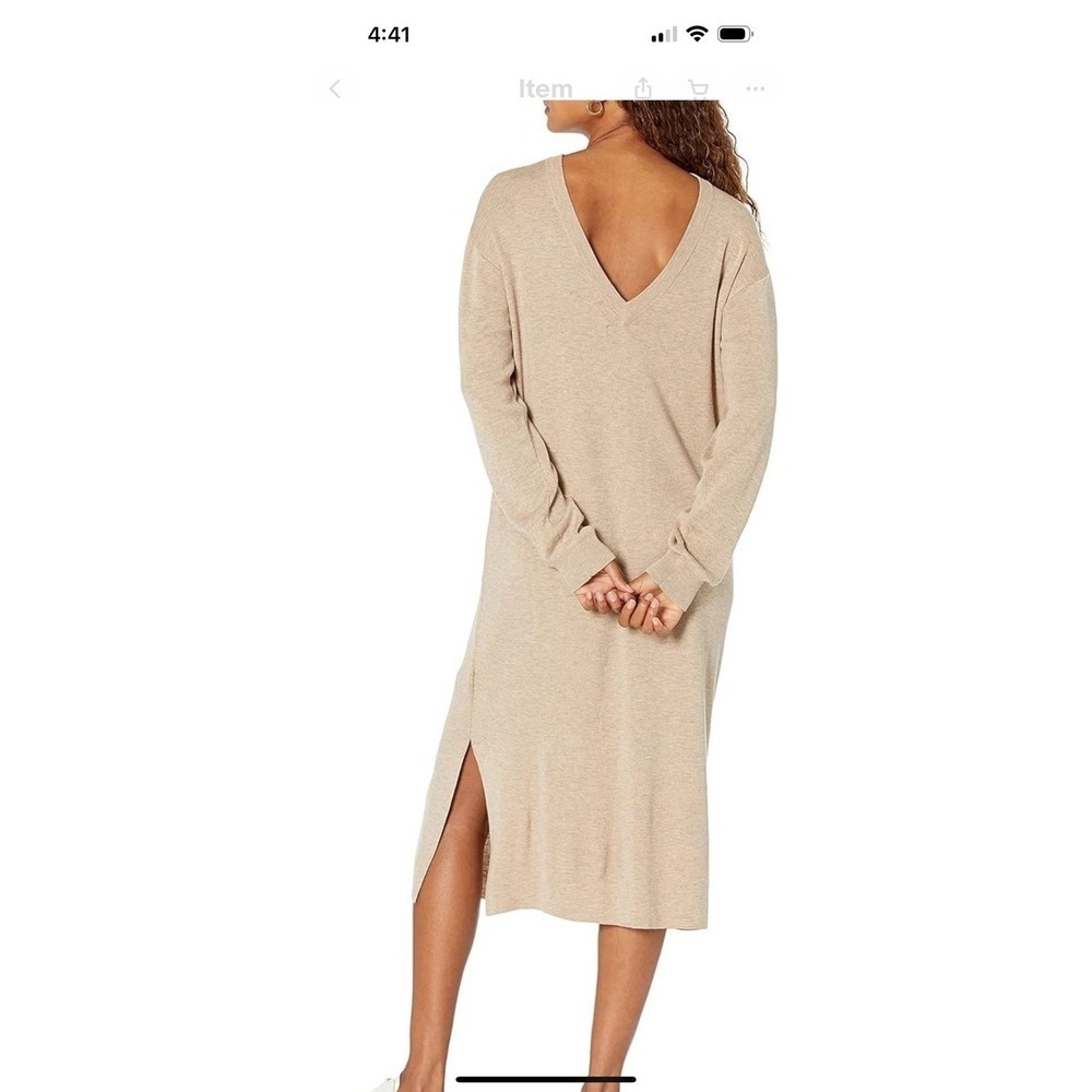 The Drop Women's Suki Rib‎ Midi V-Back Sweater Dress Sz Large
